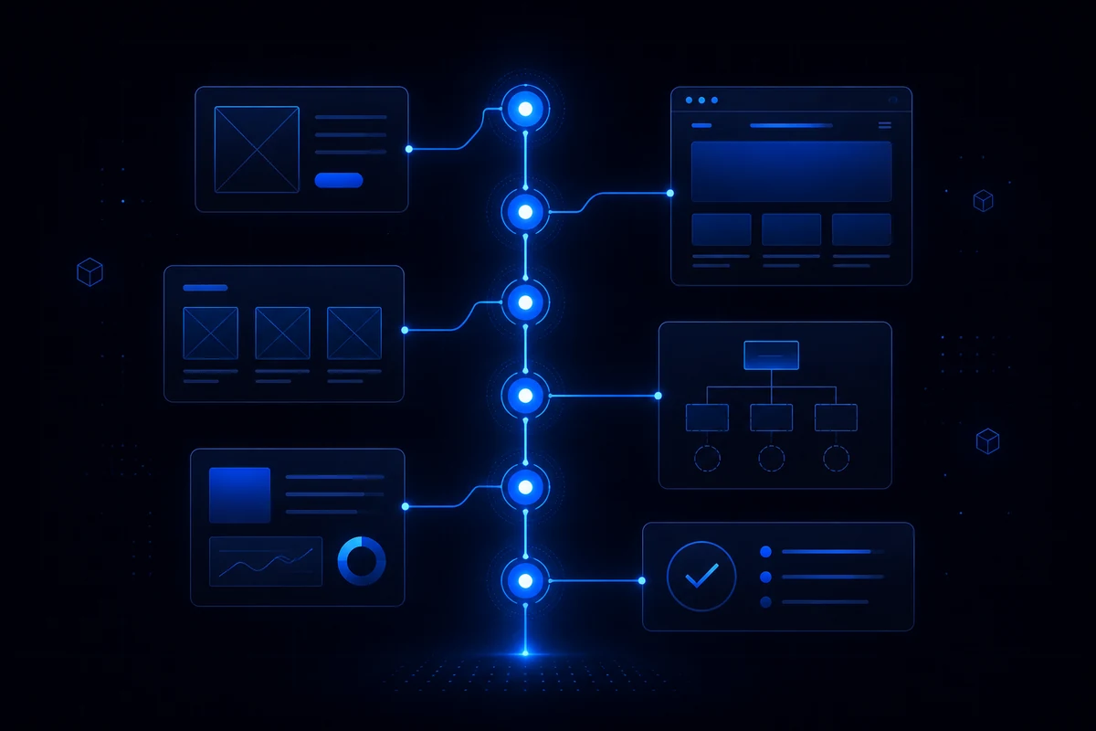 Aperçu schématique de l'architecture et du parcours de conception d'un site internet UNTHUB